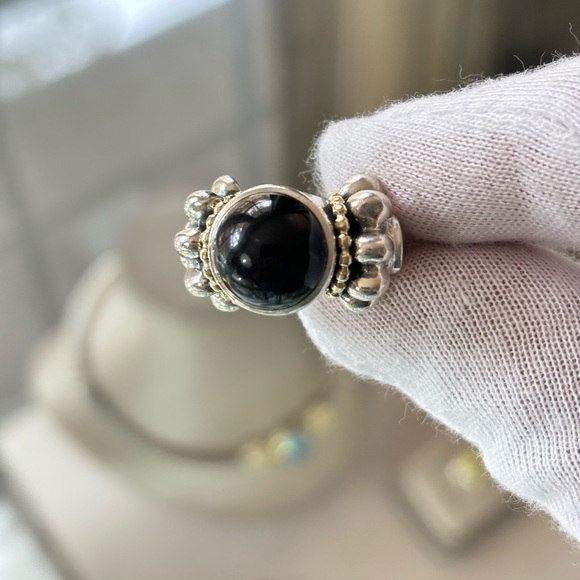 Lagos Caviar 925 & 18k Gold Cocktail Ring with Black Onyx 6 - Picture 8 of 9